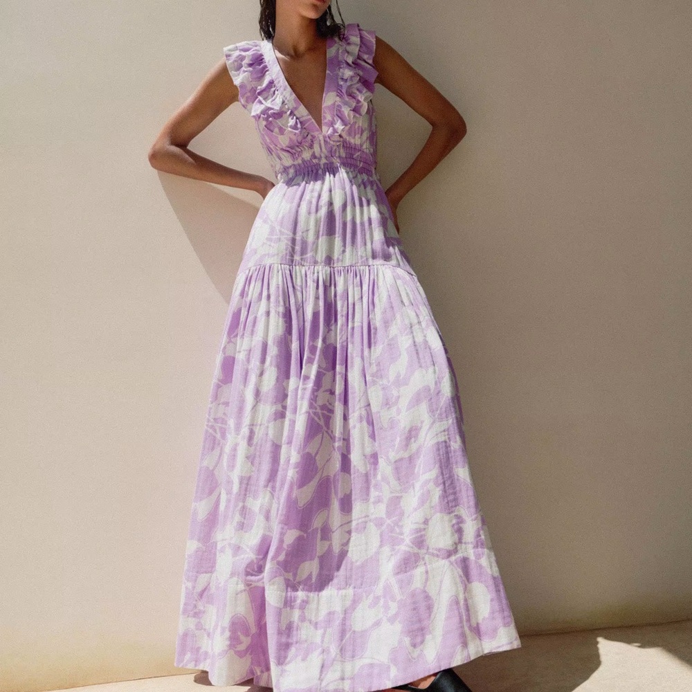 Me + Em Cheesecloth Tulip Print Full-Length Dress